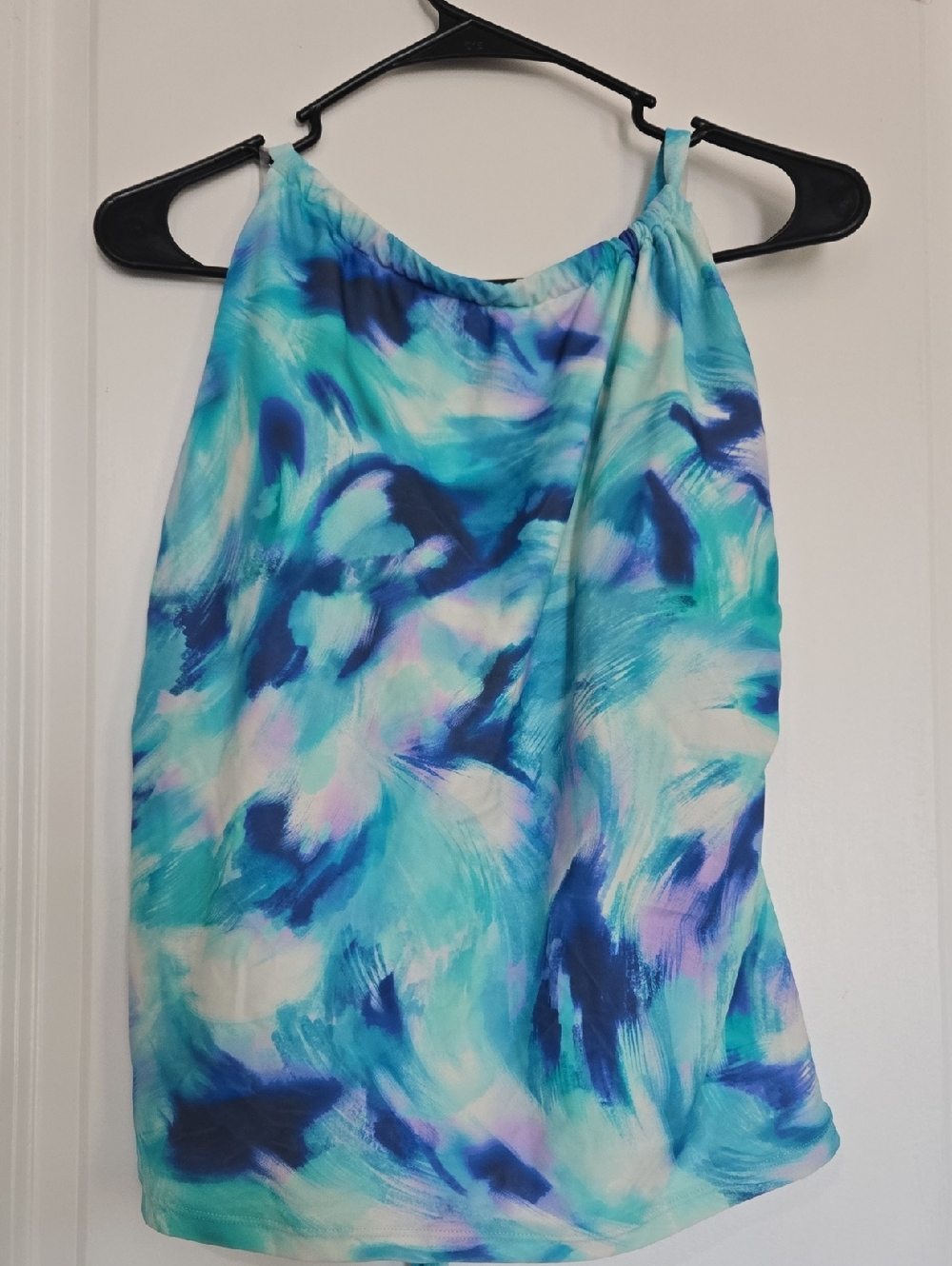 Women's Blue Watercolor Halter Swim Top